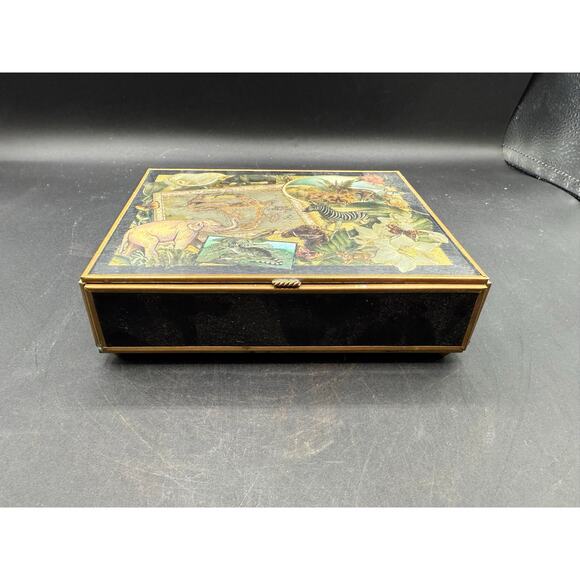 Map Of Africa Travel Music Box 7" Song and Storage Container w/ Mirror - Picture 1 of 8
